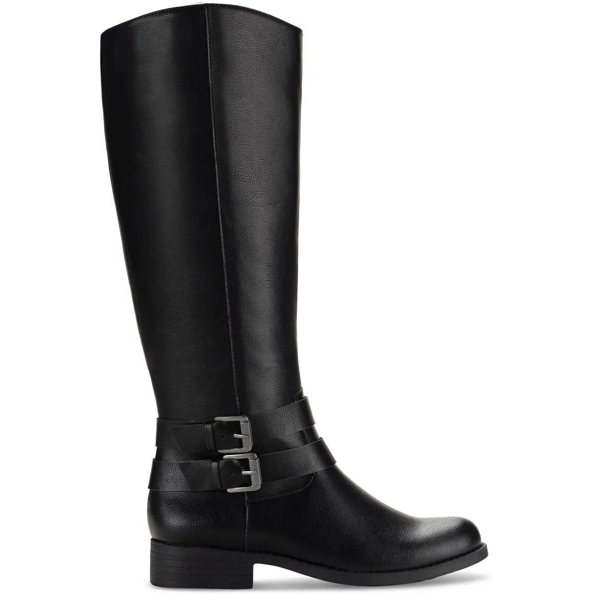 Malia Womens Faux Leather Buckle Mid-Calf Boots