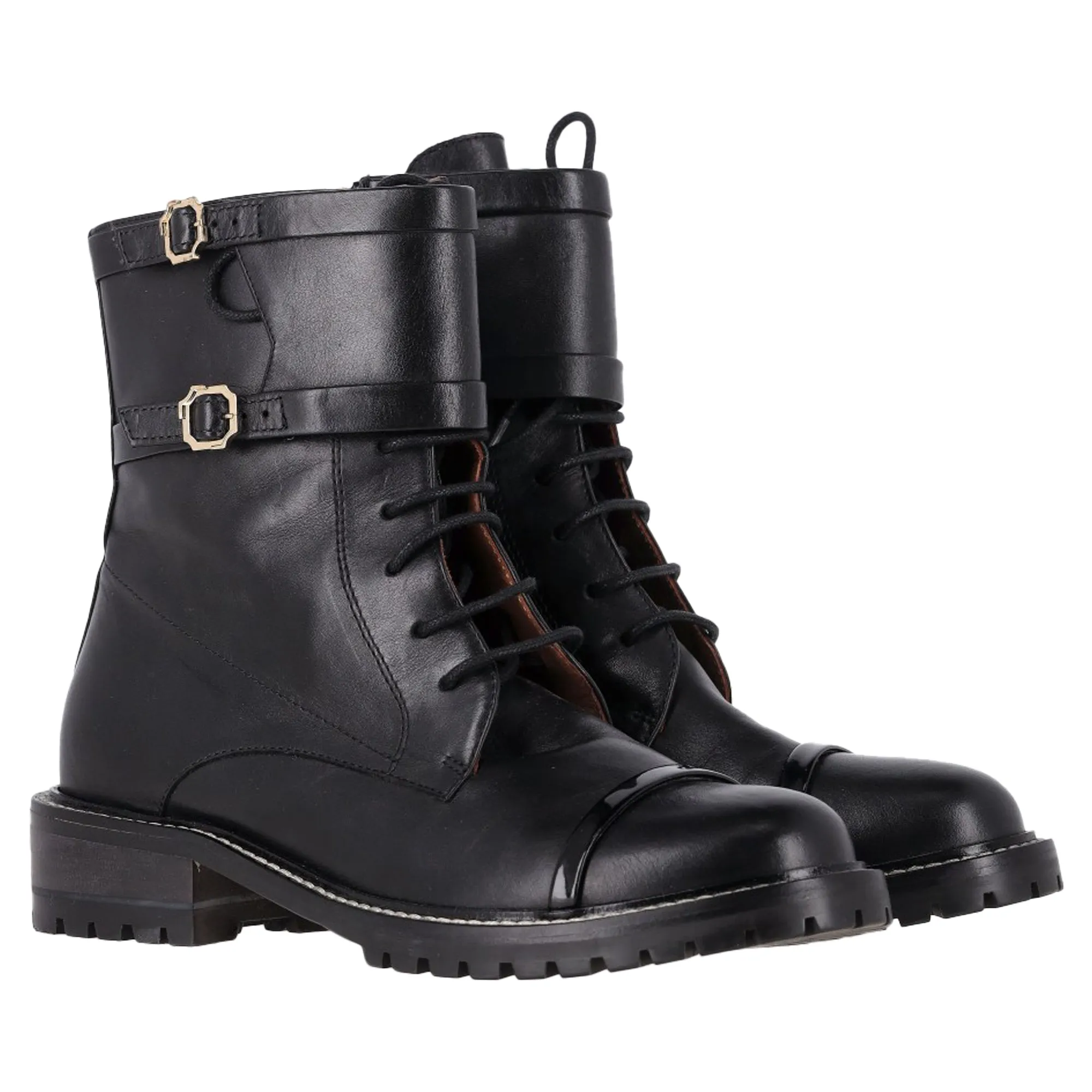Malone Souliers Combat Boots in Black Leather