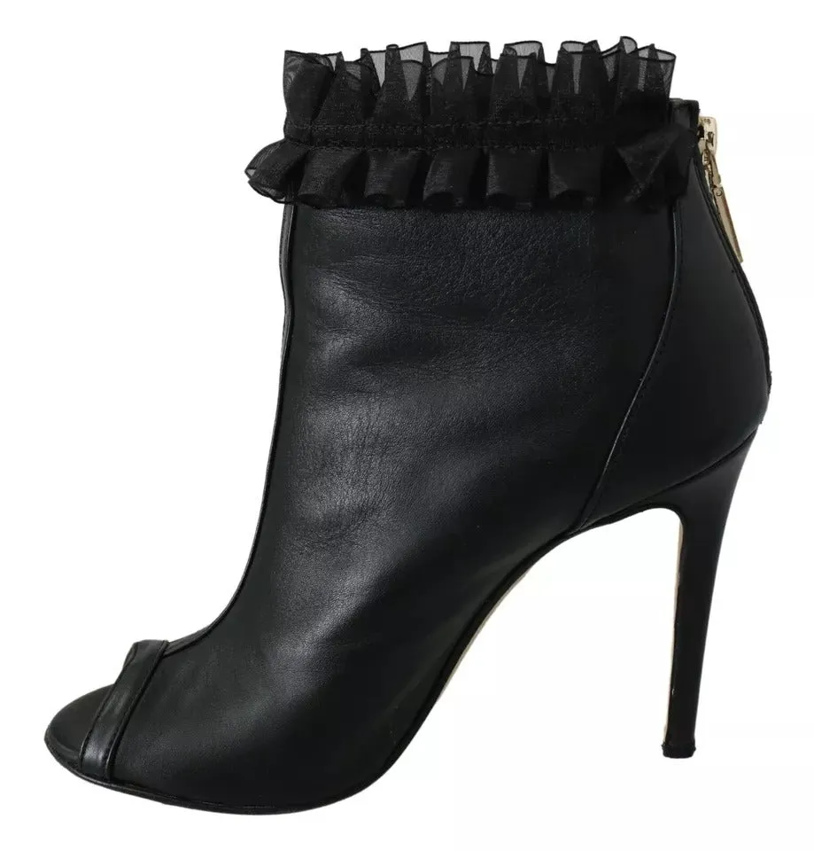 Mangano Leather Mesh Stiletto High Heels Peep Toe Boots Women's Shoes (Pre-Owned)