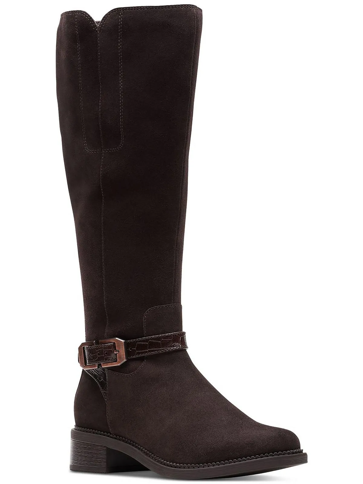 Maye Aster Womens Suede Buckle Knee-High Boots
