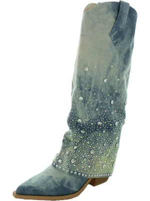 Mellow Womens Denim Pointed Toe Knee-High Boots