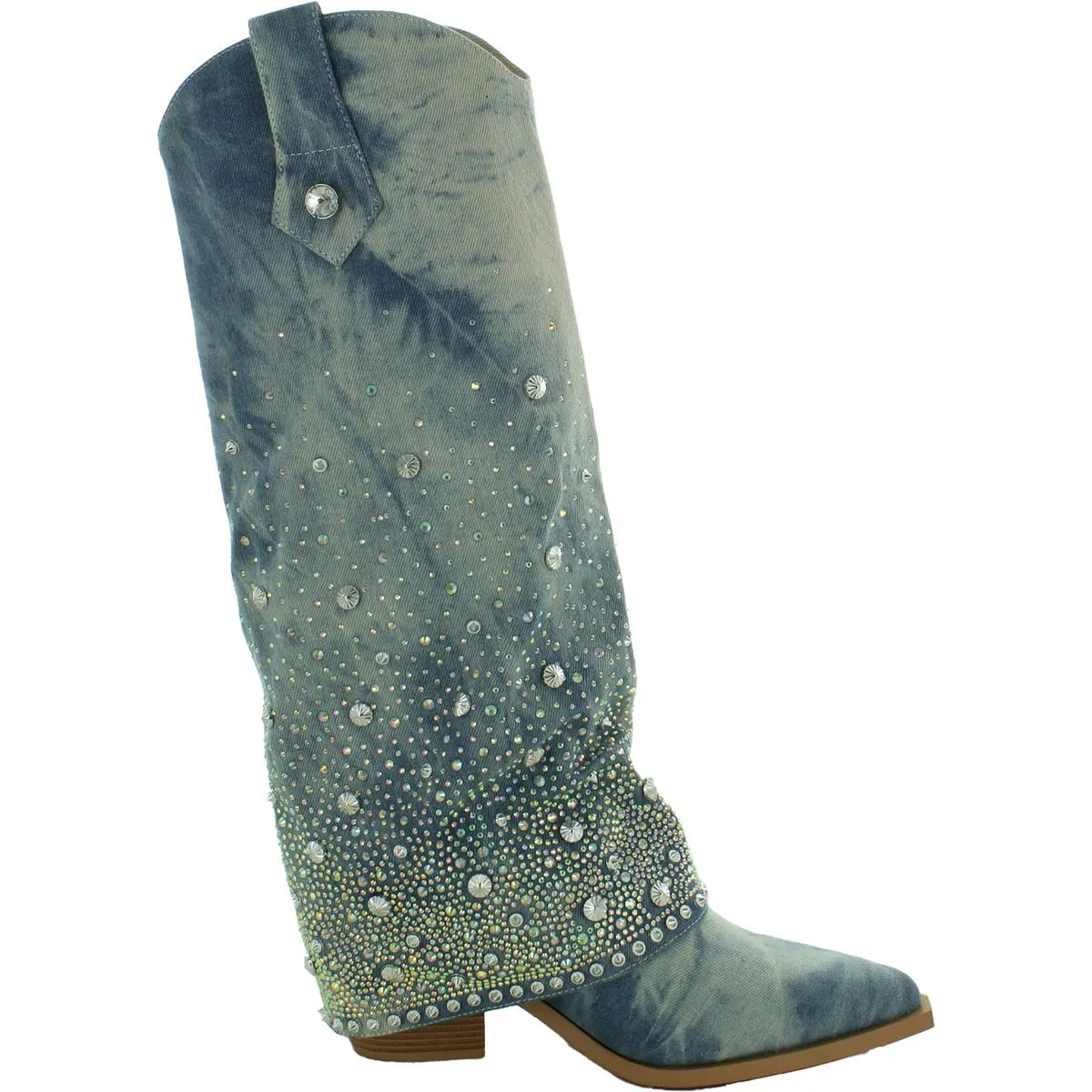 Mellow Womens Denim Pointed Toe Knee-High Boots
