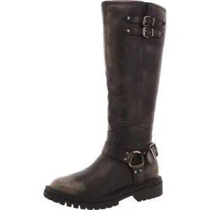 MH240803 Womens Zipper Faux Leather Motorcycle Boots