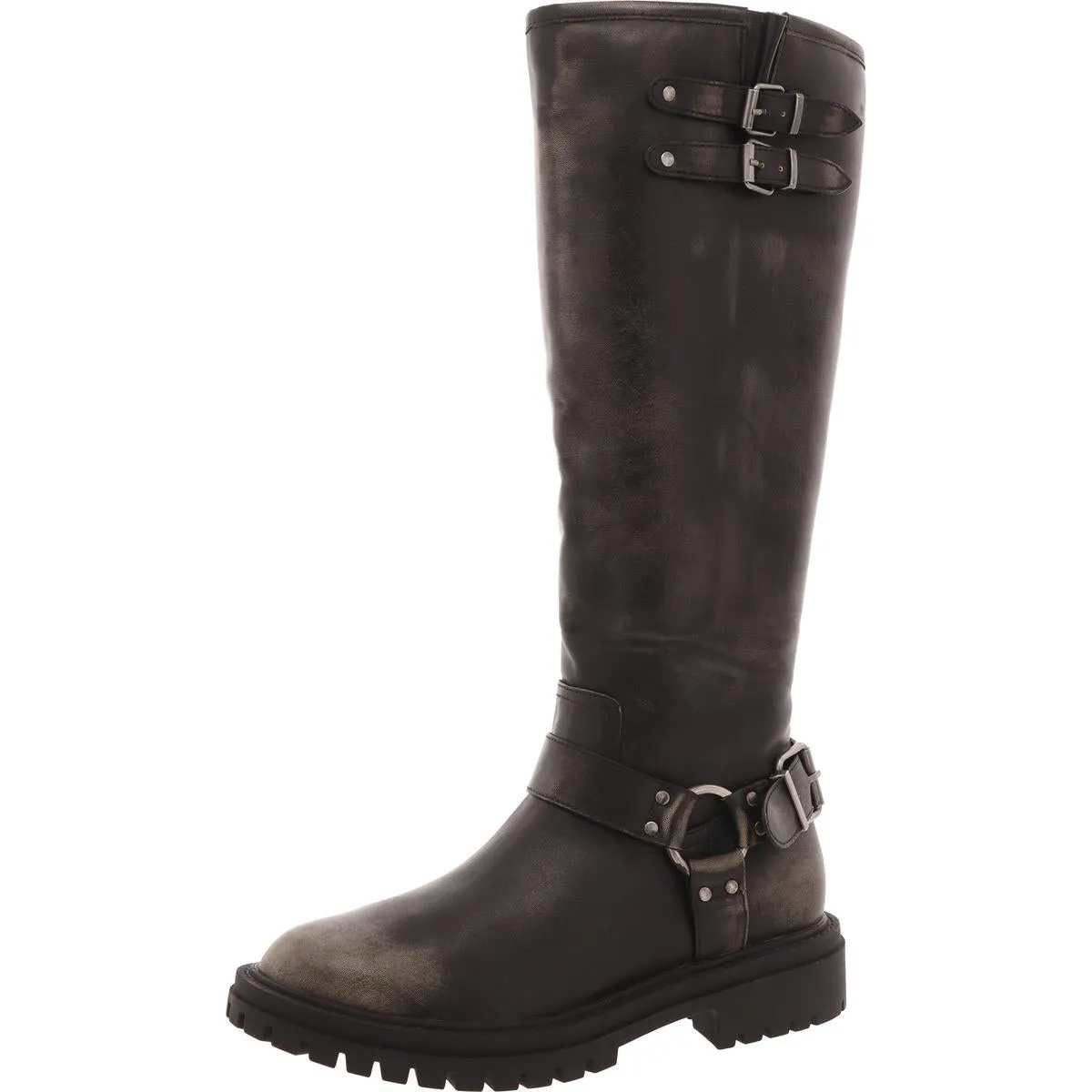 MH240803 Womens Zipper Faux Leather Motorcycle Boots