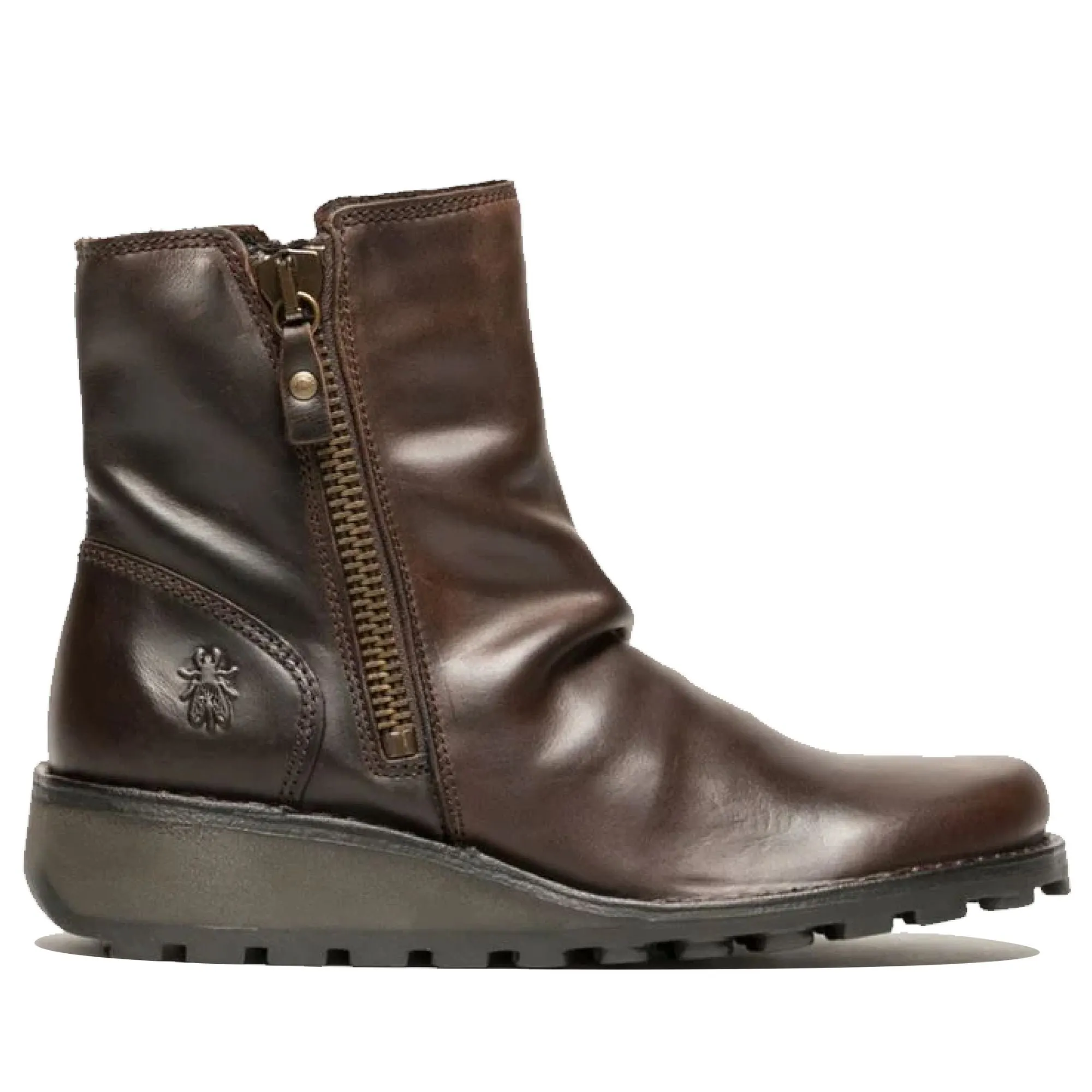 MON944FLY - Women's Wedge Heel Leather Ankle Boots