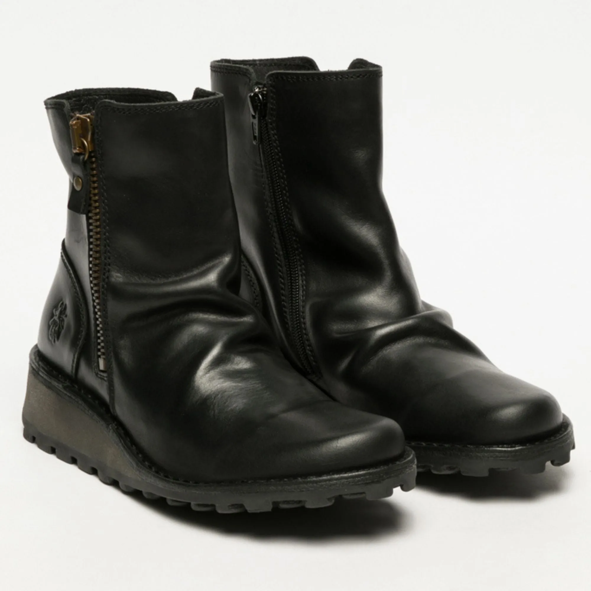 MON944FLY - Women's Wedge Heel Leather Ankle Boots