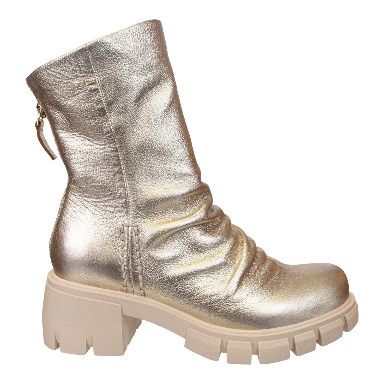 Naked Feet: PROTOCOL in GOLD Heeled Mid Shaft Boots