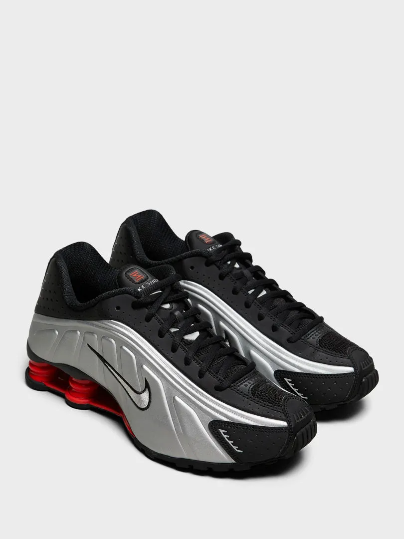 Handcrafted, Wear It, Love It Shox R4 Sneakers in Black, Light Crimson and Metallic Silver