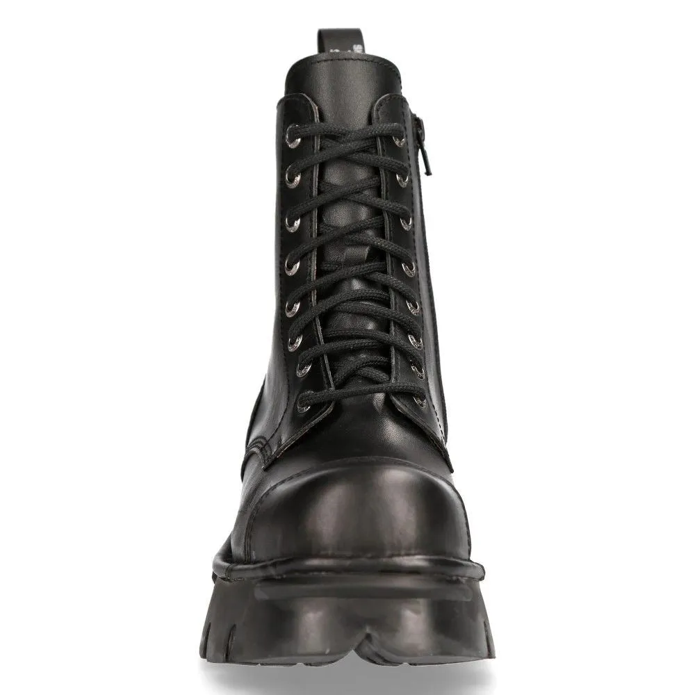 New Rock Black Leather Military Biker Boots- M-NEWMILI083-S19