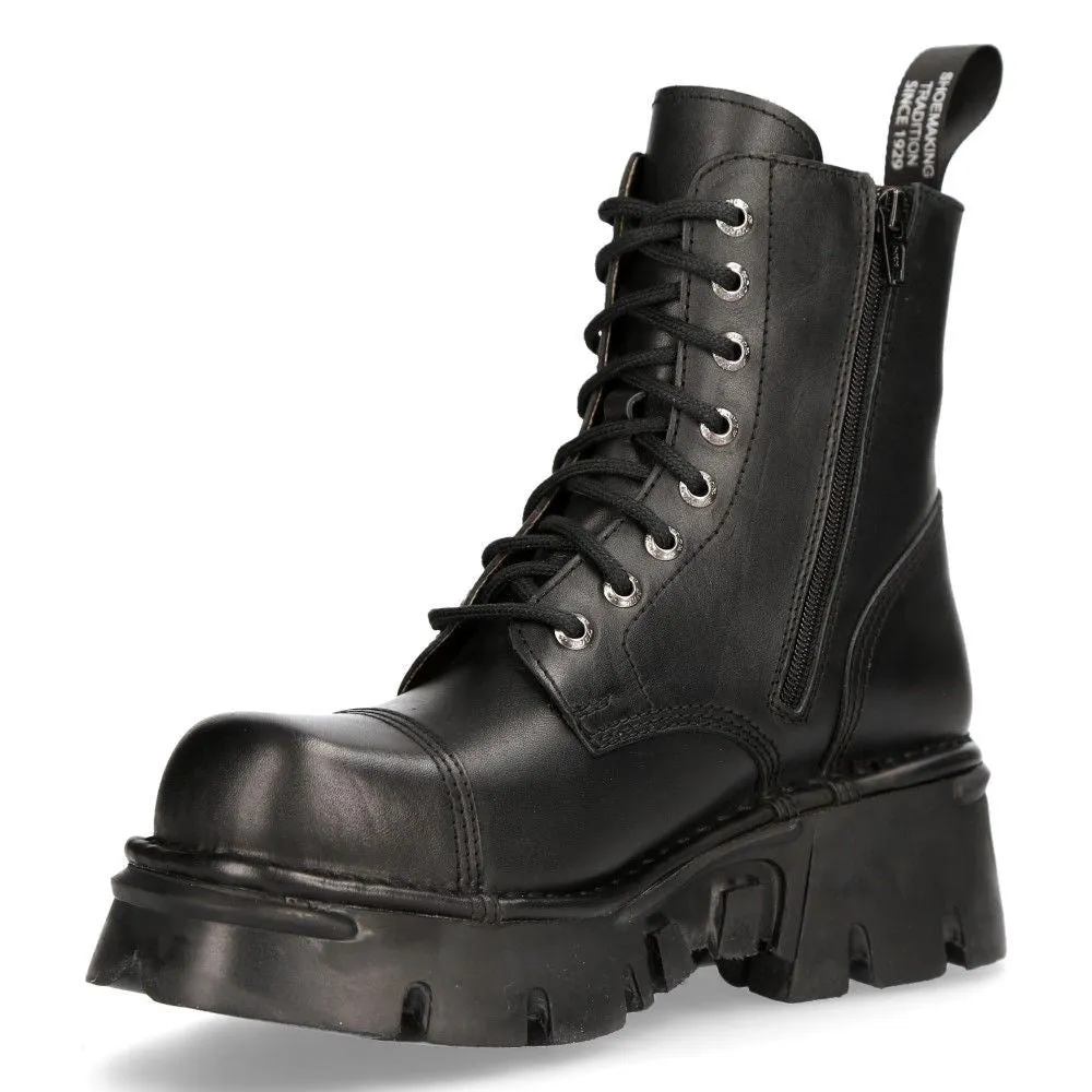 New Rock Black Leather Military Biker Boots- M-NEWMILI083-S19