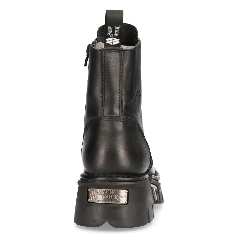 New Rock Black Leather Military Biker Boots- M-NEWMILI083-S19