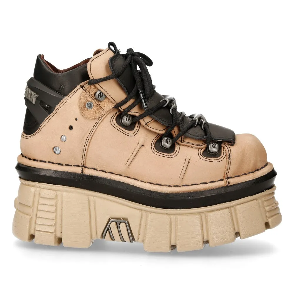 New Rock M-106-S40 Beige Leather Gothic Ankle Platform Boots