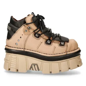 New Rock M-106-S40 Beige Leather Gothic Ankle Platform Boots