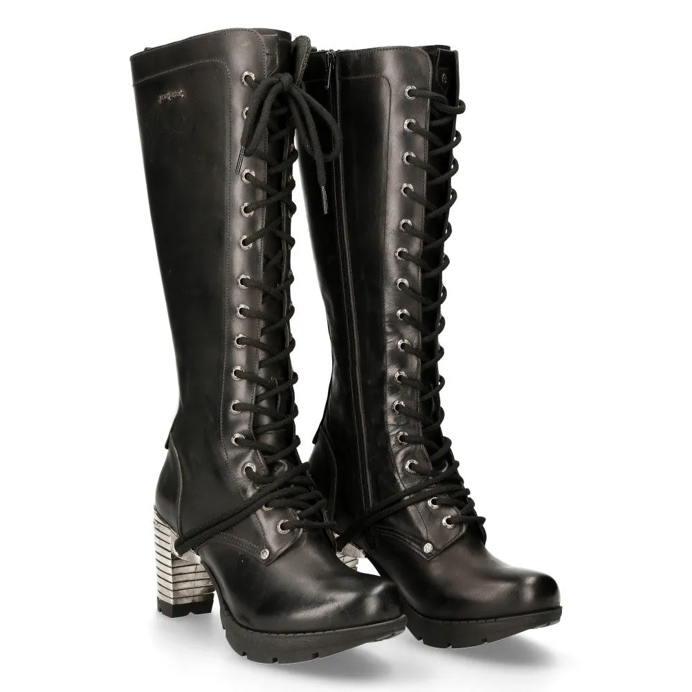 New Rock M-TR005-S1 Ladies Knee High Black Gothic High-Heeled Boots