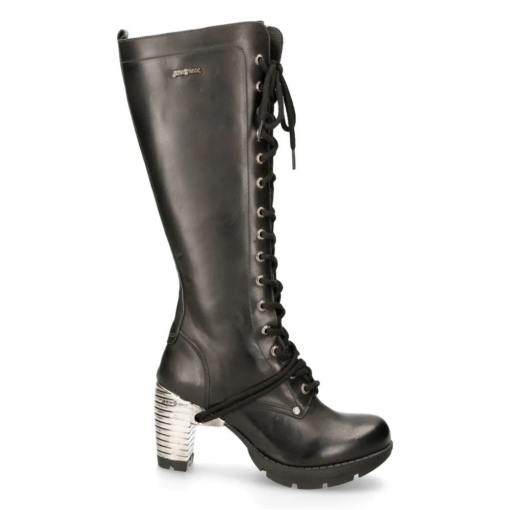 New Rock M-TR005-S1 Ladies Knee High Black Gothic High-Heeled Boots