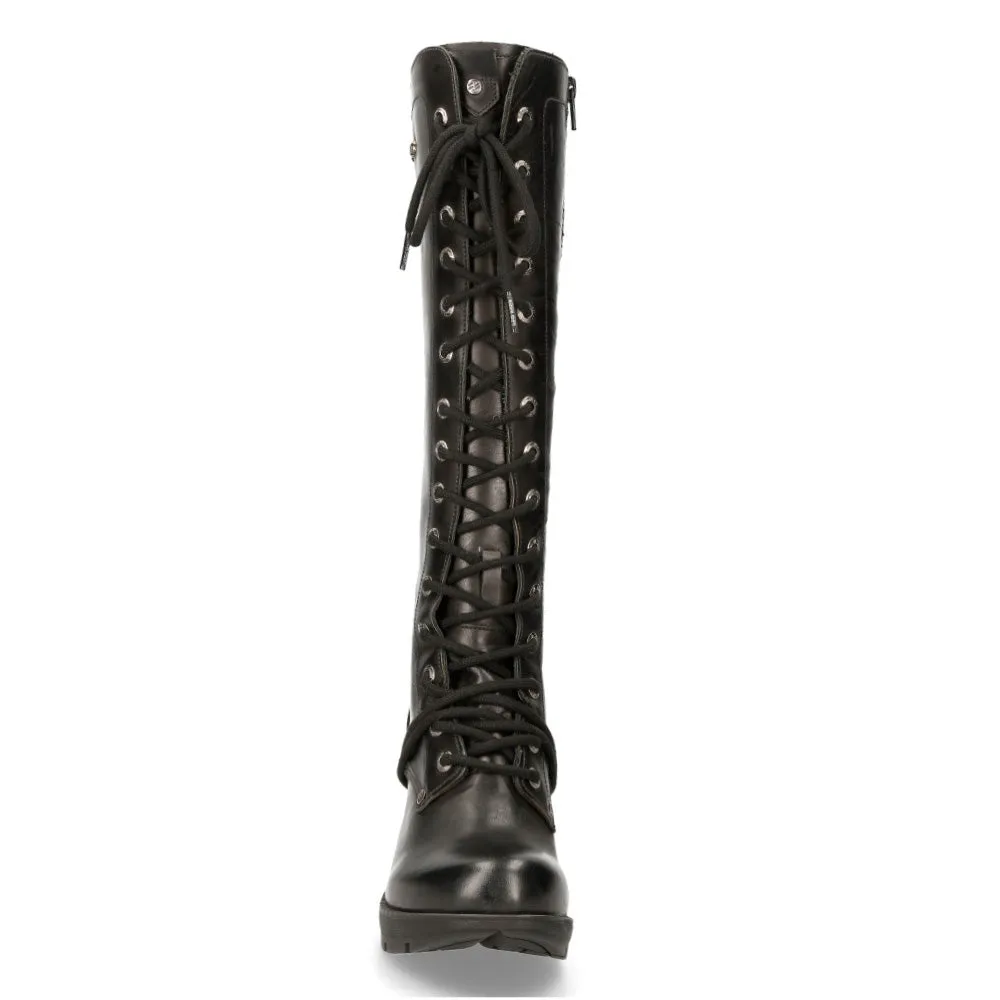 New Rock M-TR005-S1 Ladies Knee High Black Gothic High-Heeled Boots