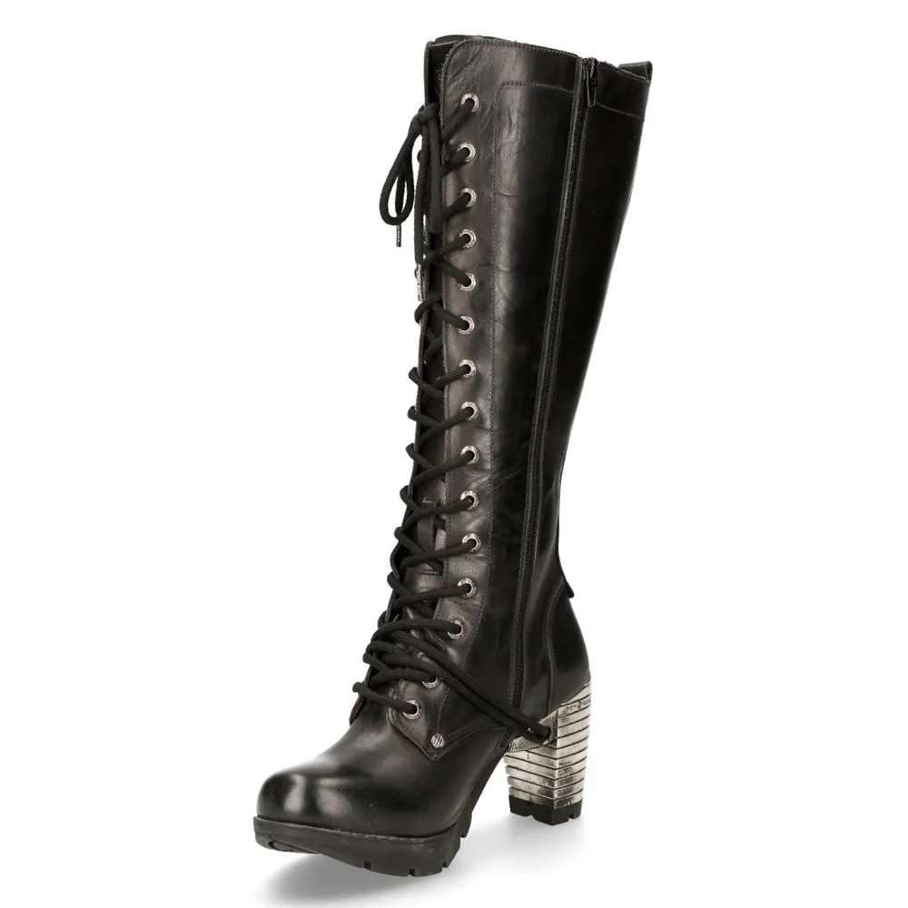 New Rock M-TR005-S1 Ladies Knee High Black Gothic High-Heeled Boots
