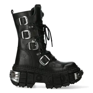 New Rock Mid Calf Gothic Leather Boots-WALL1473-S3