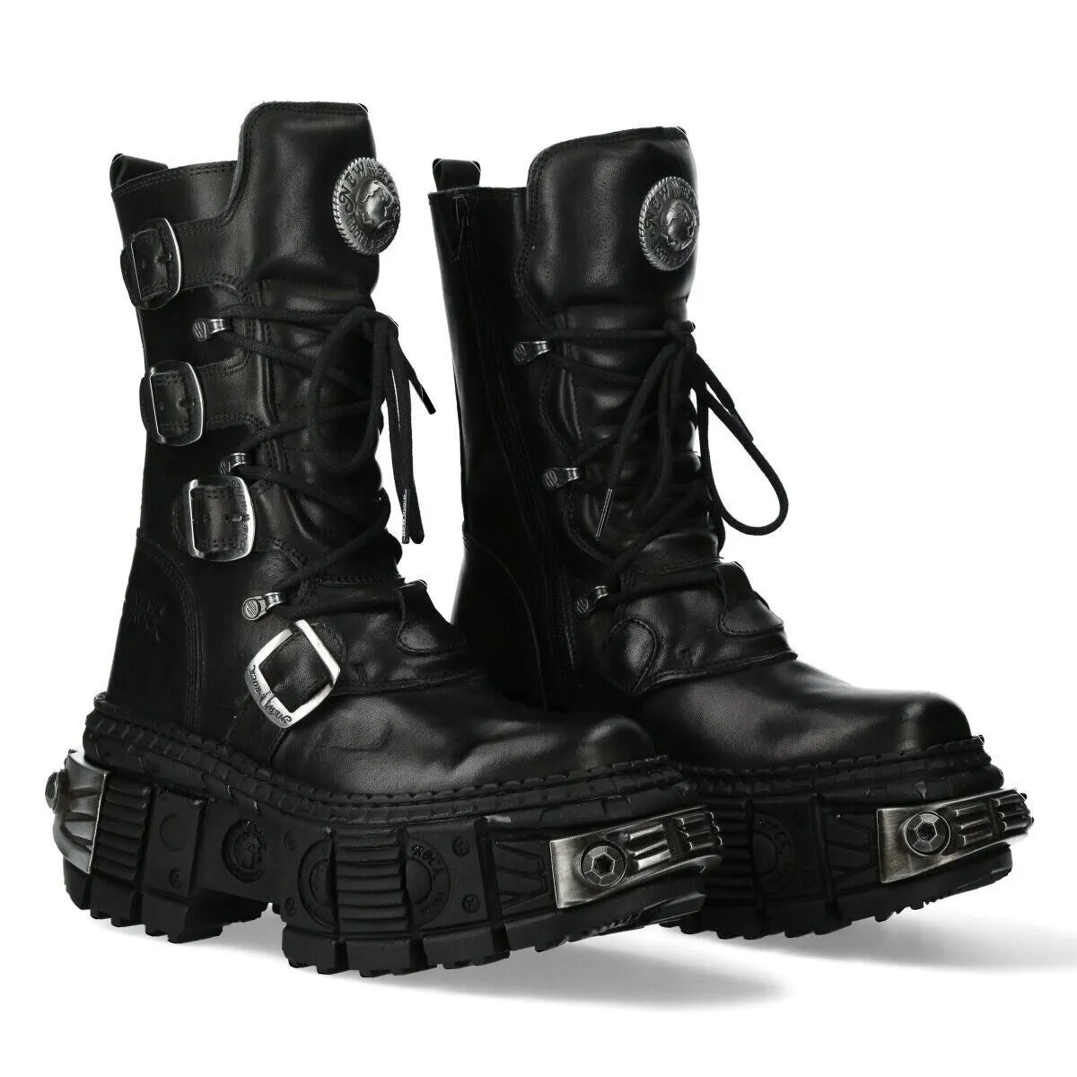 New Rock Mid Calf Gothic Leather Boots-WALL1473-S3