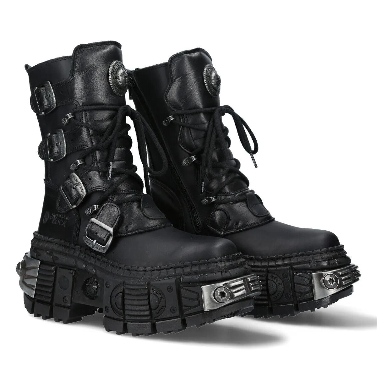New Rock Mid-Calf Leather Platform Boots-WALL373-S3