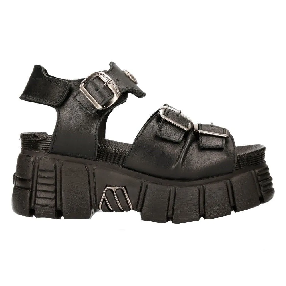 New Rock Unisex Metallic Black Punk Sandal Boots- M-BIOS101-C2