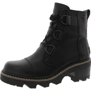 Noir Womens Embellished Leather Combat & Lace-Up Boots