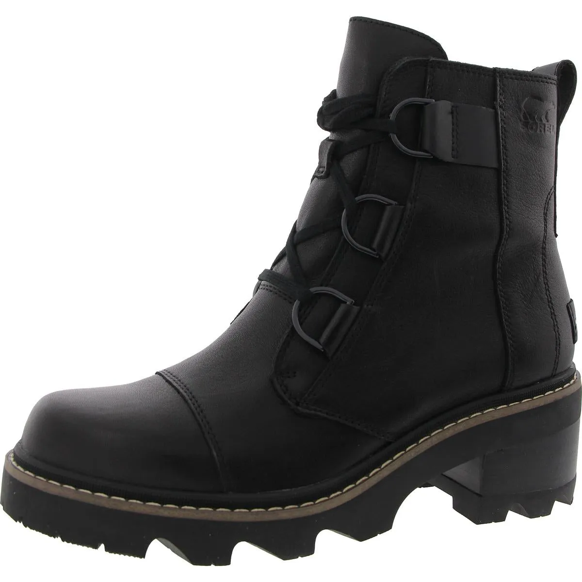 Noir Womens Embellished Leather Combat & Lace-Up Boots