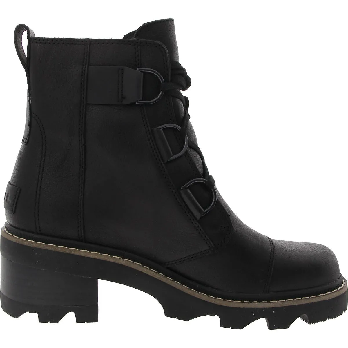 Noir Womens Embellished Leather Combat & Lace-Up Boots