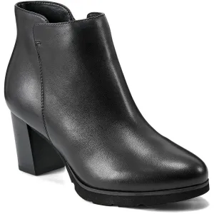 Olive Womens Block Heel Leather Ankle Boots
