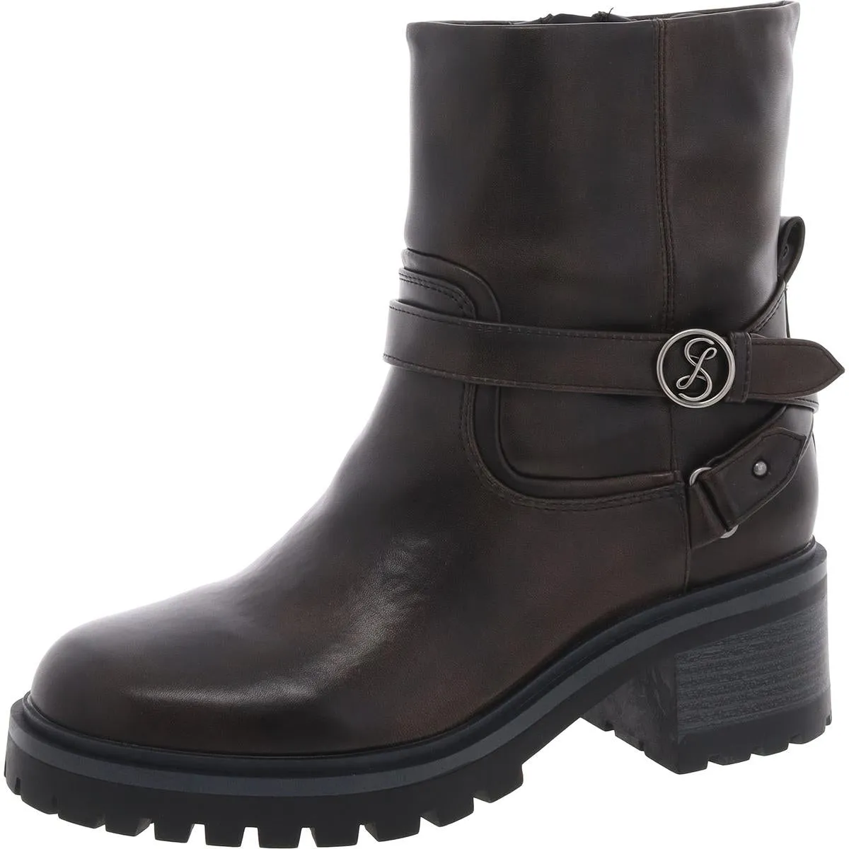 Owen Womens Lugged Sole Faux Leather Motorcycle Boots
