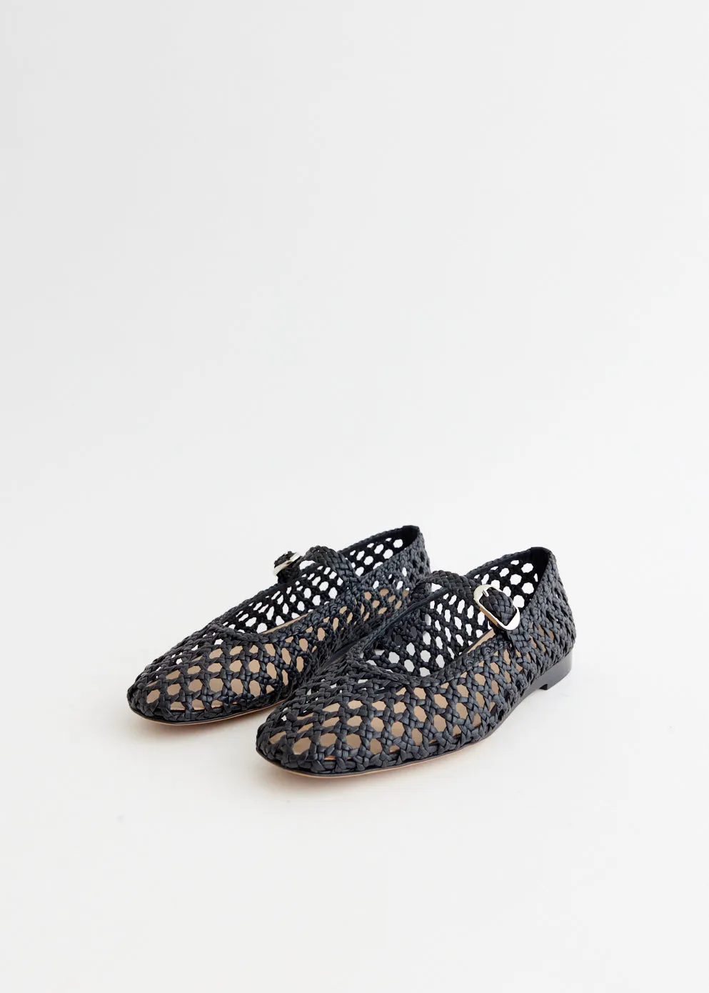 Now Trending Woven Leather Mary Jane Flats