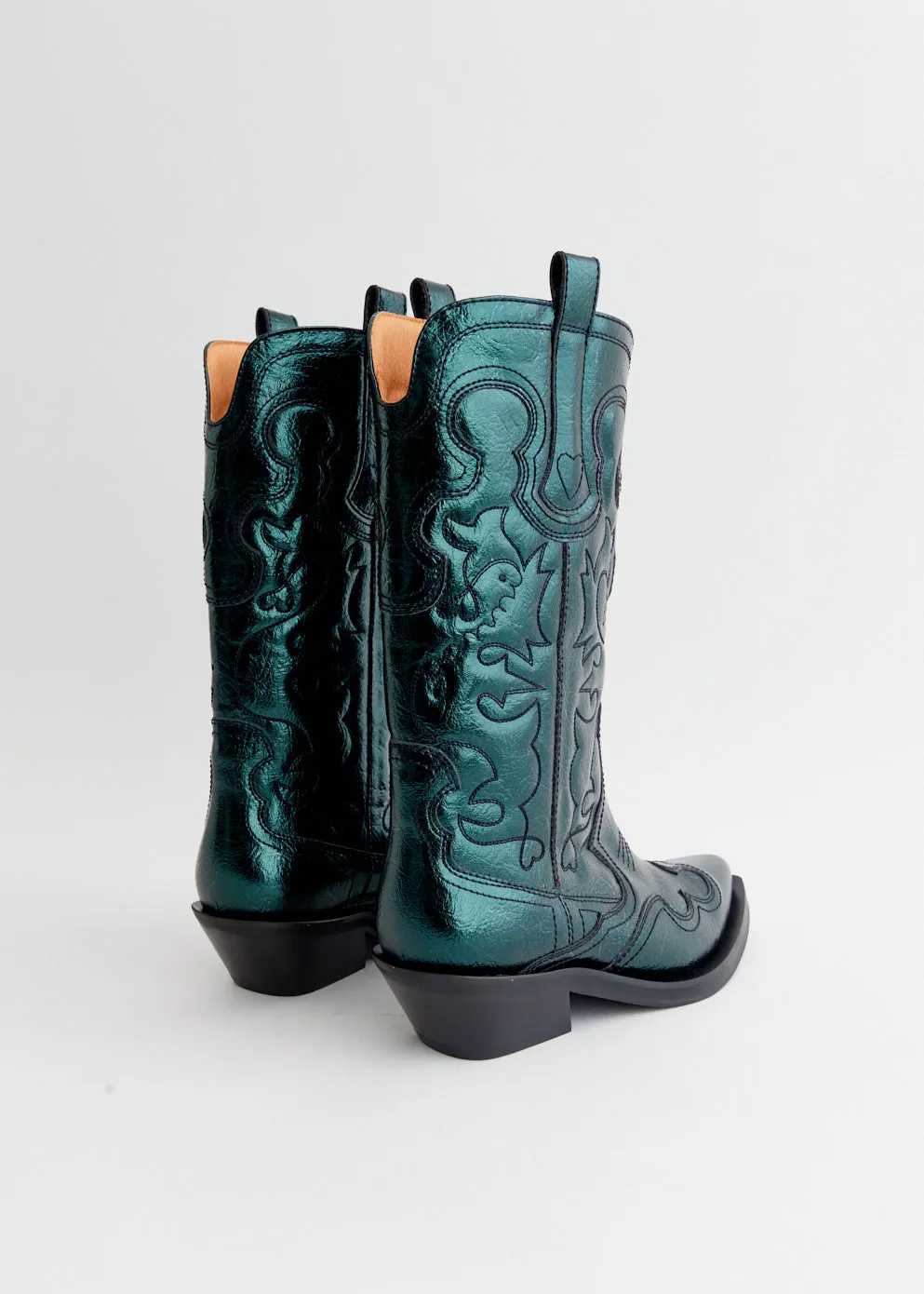 Chic & Sleek Mid Shaft Metallic Embroidered Western Boots