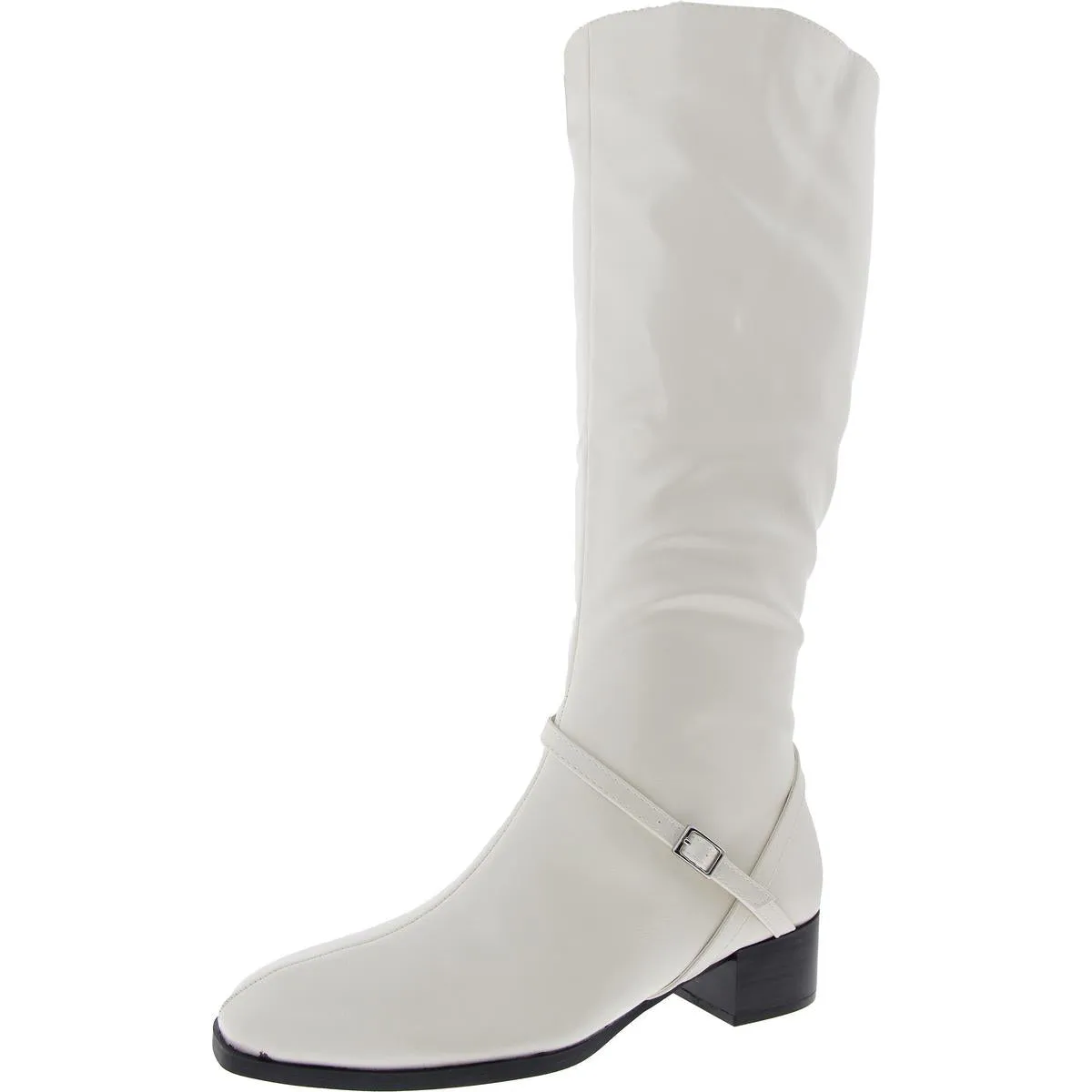 RHIANAH Womens Buckle Faux Leather Knee-High Boots