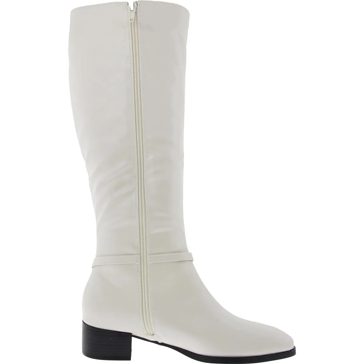 RHIANAH Womens Buckle Faux Leather Knee-High Boots
