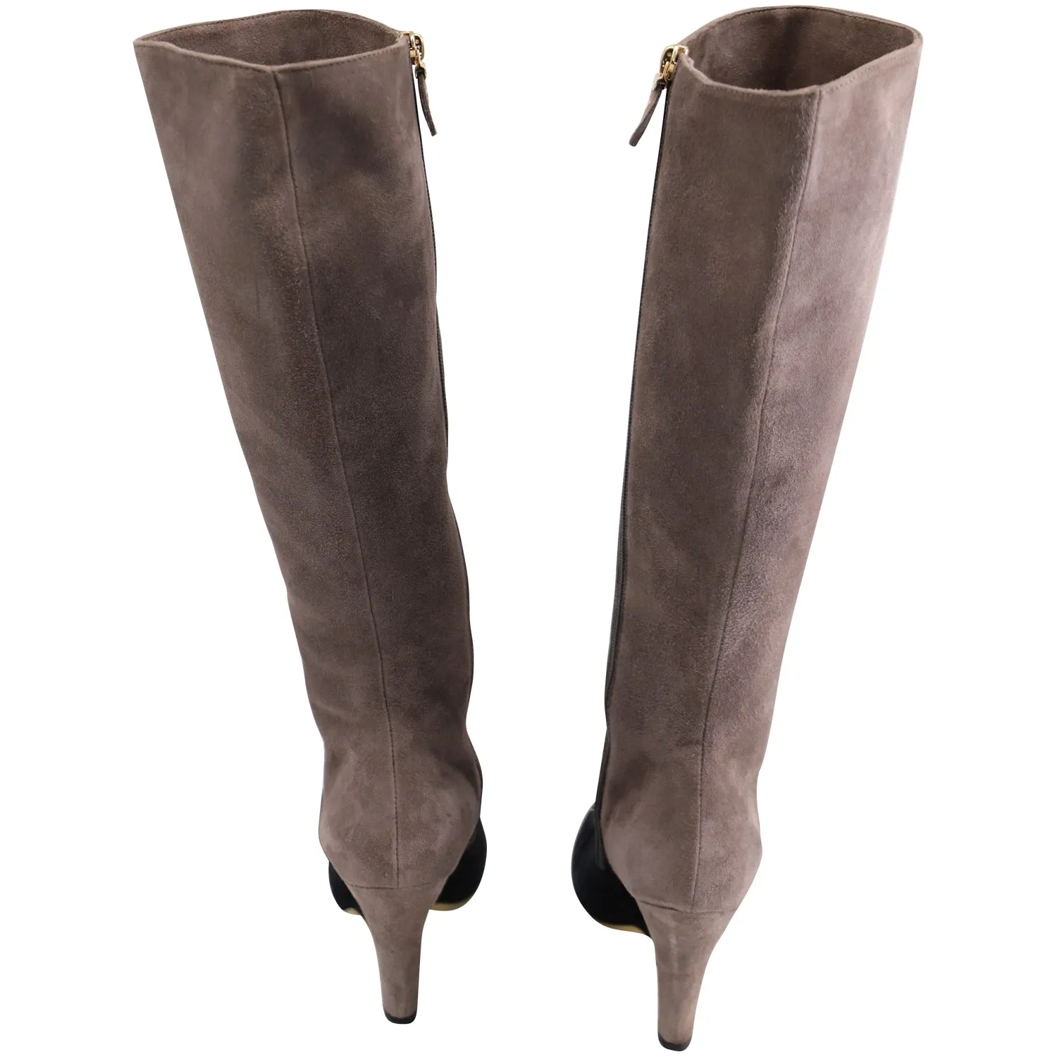 Salvatore Ferragamo Two Tone Knee High Boots in Ecru Suede