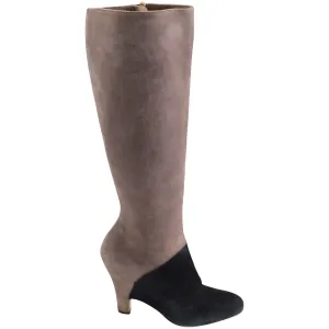 Salvatore Ferragamo Two Tone Knee High Boots in Ecru Suede