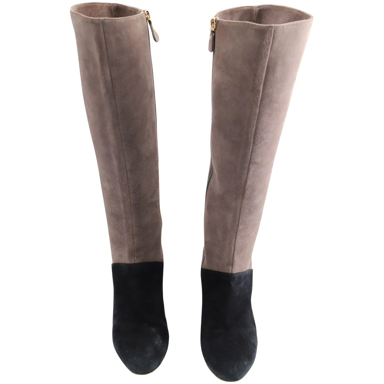 Salvatore Ferragamo Two Tone Knee High Boots in Ecru Suede