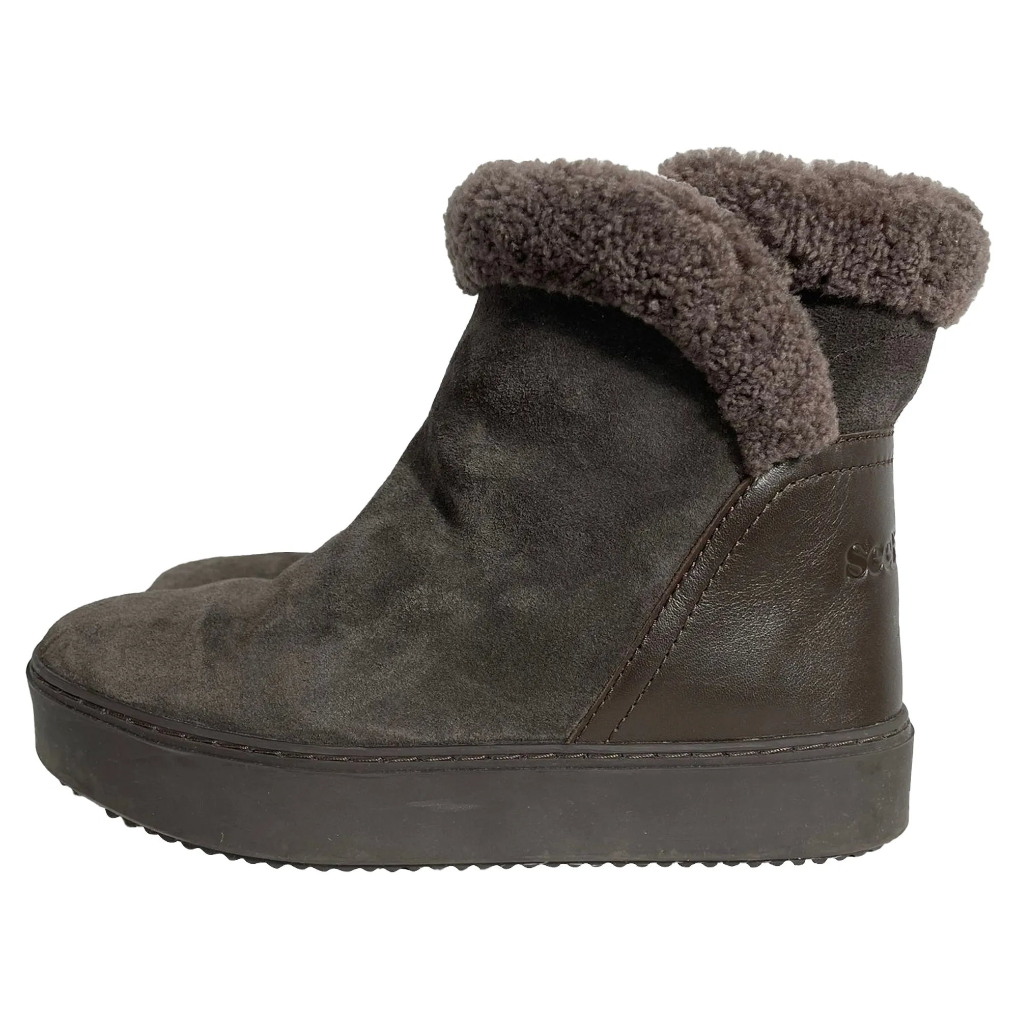 See by Chlo Juliet Sheared Ankle Boots in Brown Suede