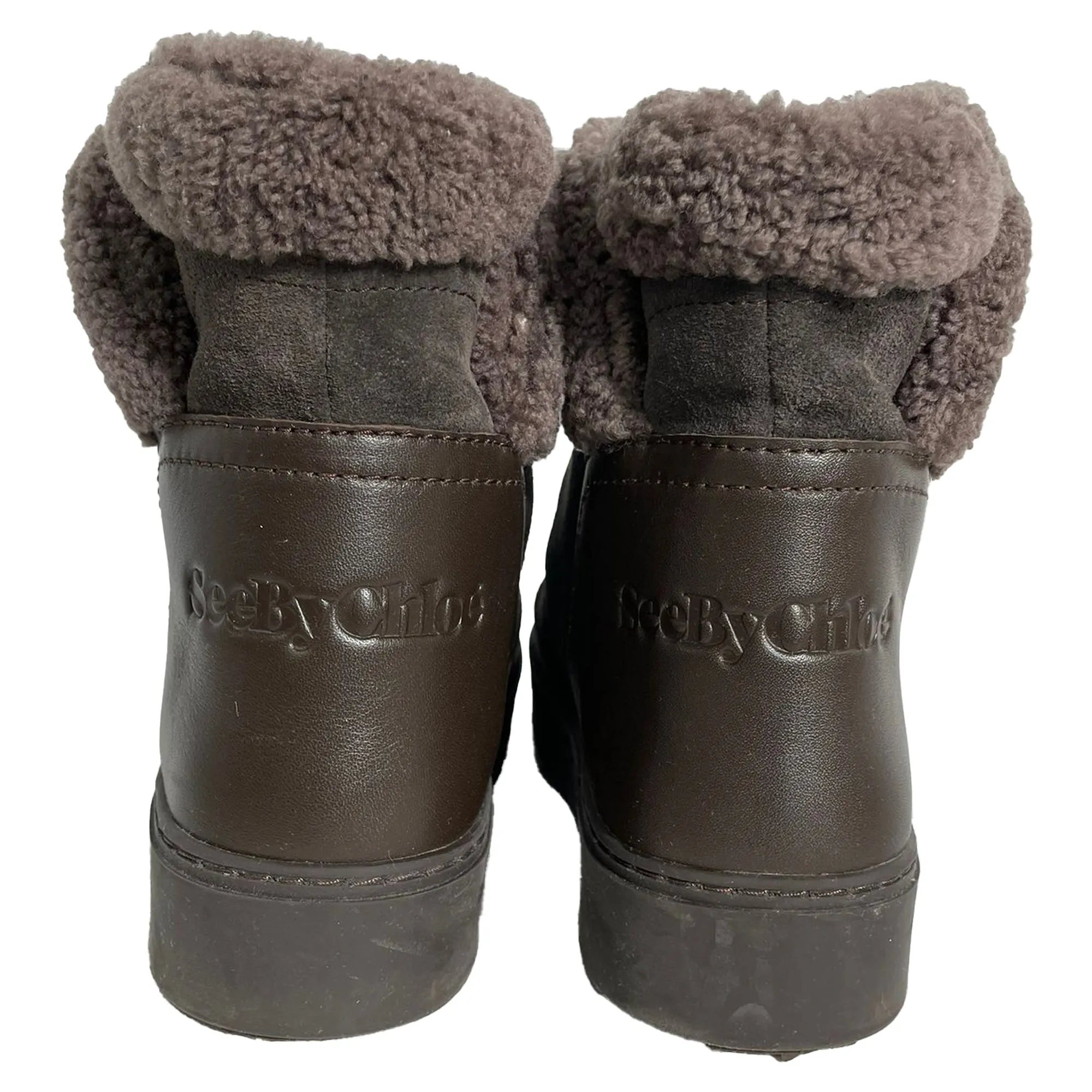 See by Chlo Juliet Sheared Ankle Boots in Brown Suede