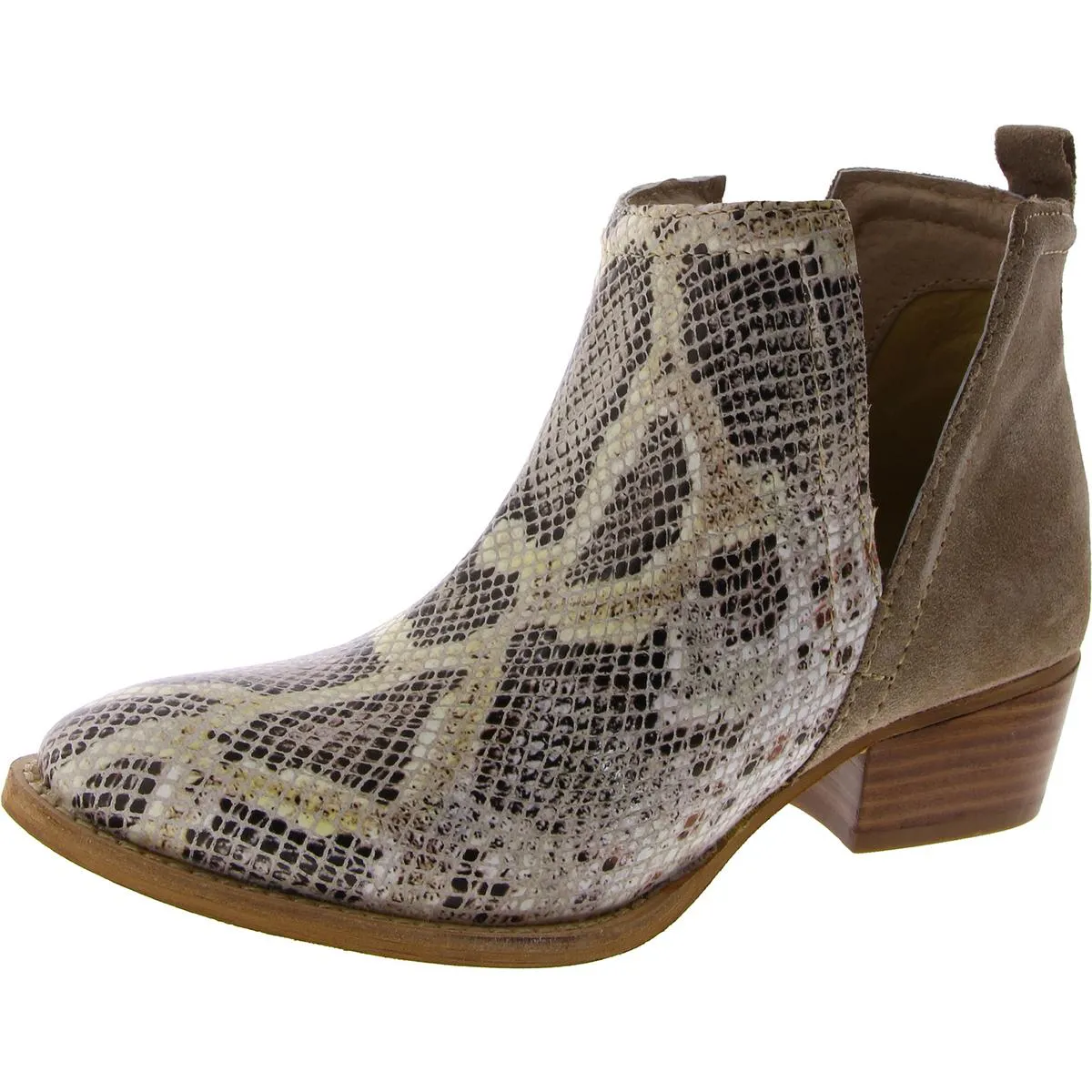 Short Side Womens Leather Snake Print Ankle Boots