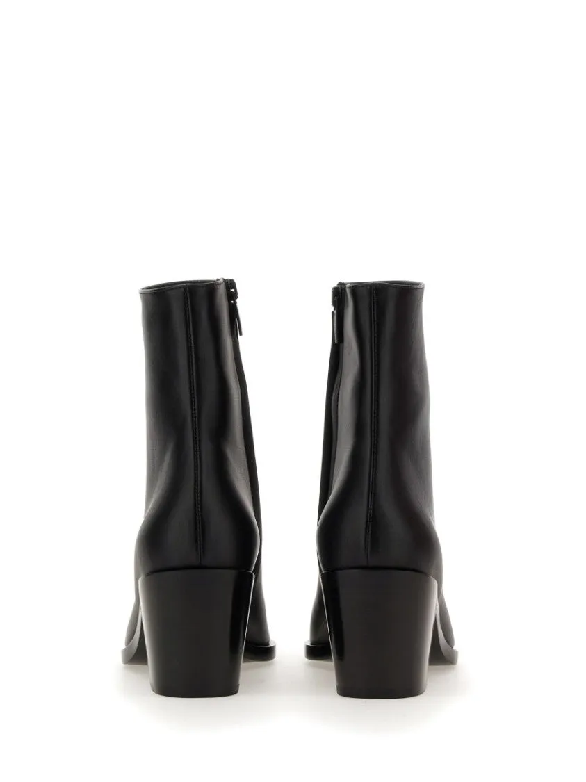 Smooth Leather Ankle Boots With Pointed Toe