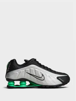 Outfit For The Weekend Space Saver Shox R4 Sneakers in Metallic Silver, Metallic Silver and Black Superior Craftsmanship Fold-Over Flap