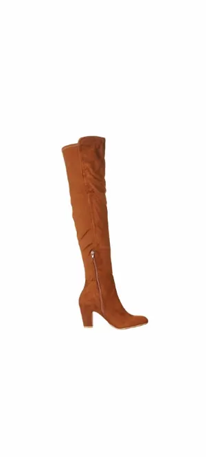 Stacked Heeled Boots In Honey Brown