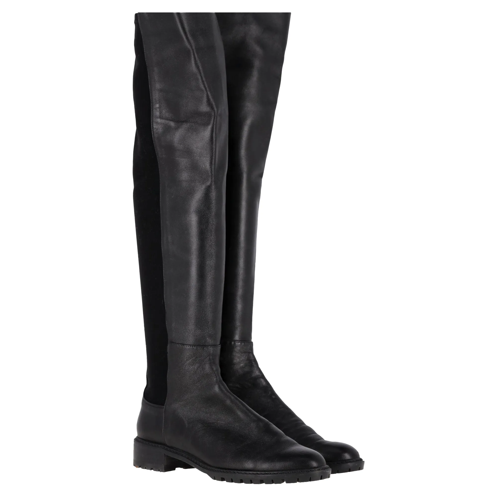 Stuart Weitzman 5050 Lift Over-the-Knee Boots in Black Leather and Suede