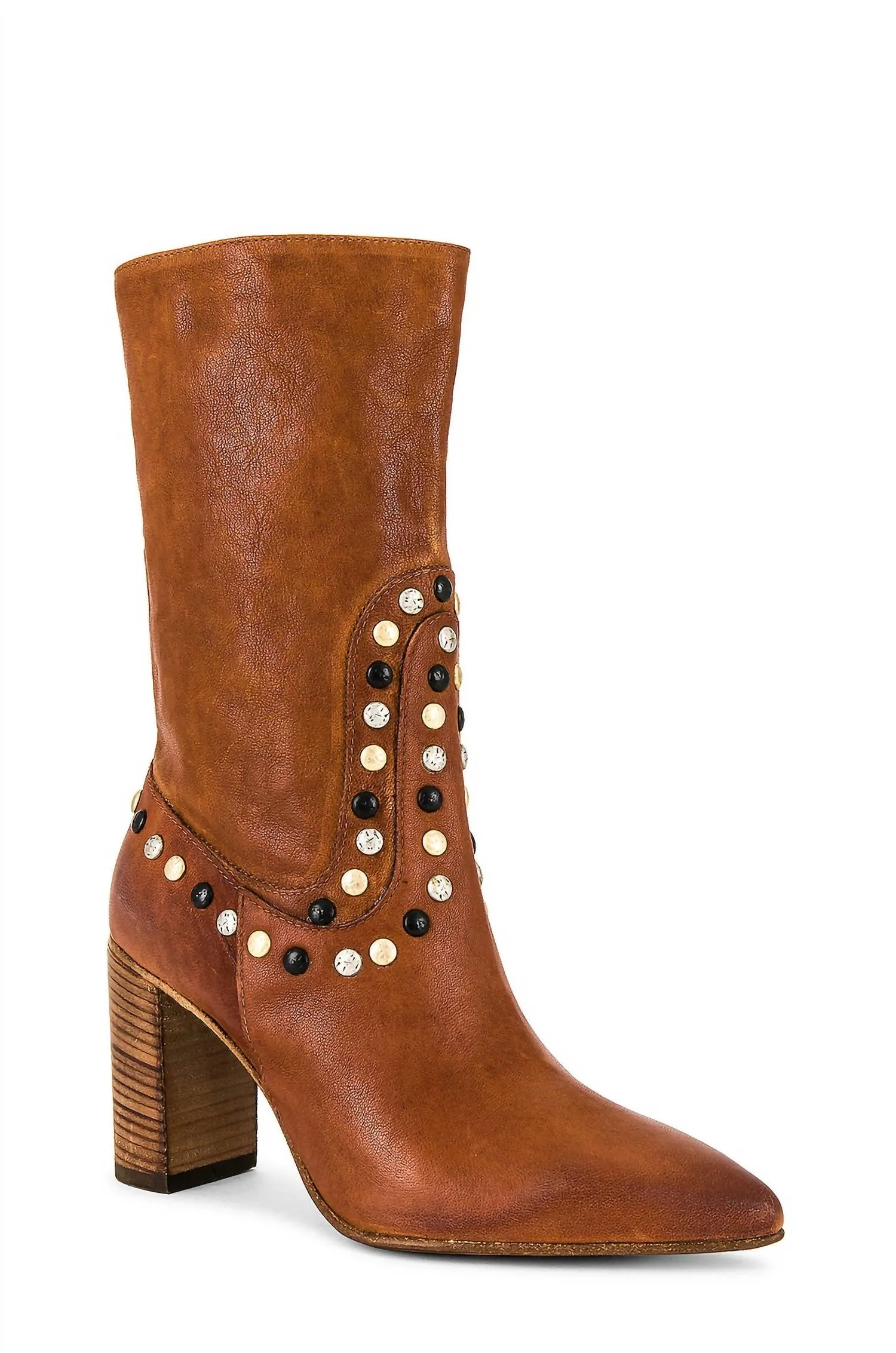 Studded Dakota Heel Boot In Rum