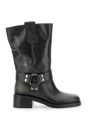 Stylish Leather Boots With Buckle Detail