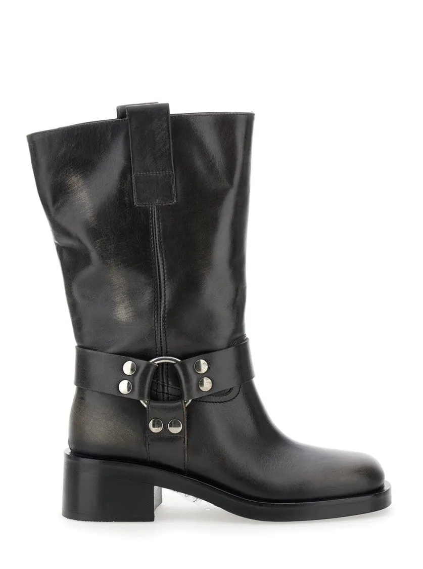 Stylish Leather Boots With Buckle Detail