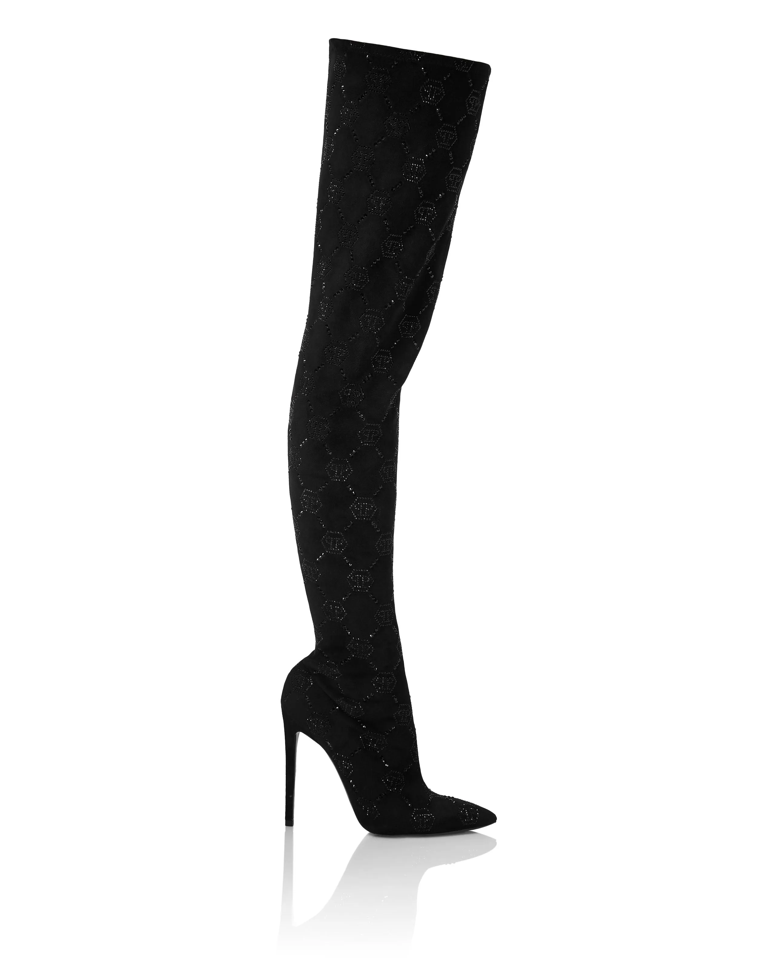 Suede Stretch Boots Hi-Heels Plein Overknees Monogram