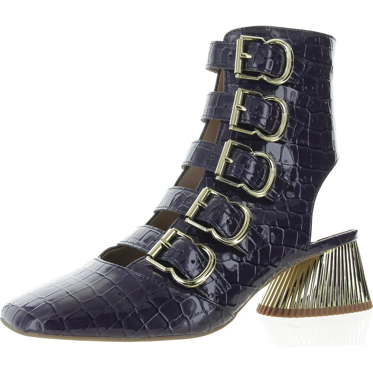 The Clarra Buckle Bootie Womens Patent Zipper Booties