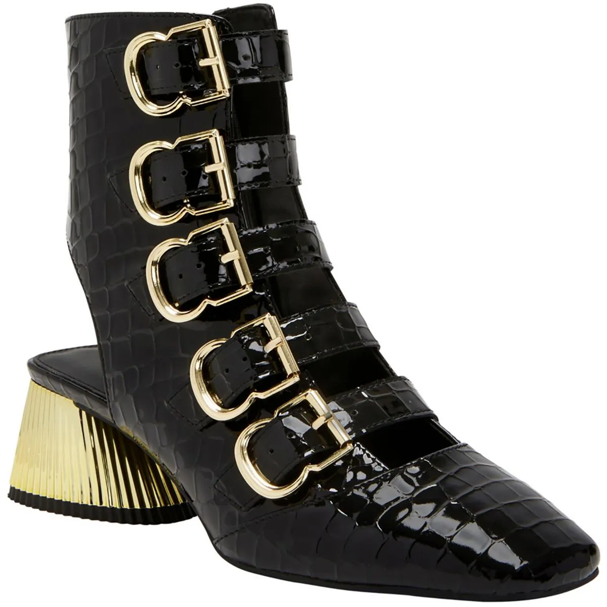 The Clarra Buckle Bootie Womens Patent Zipper Booties